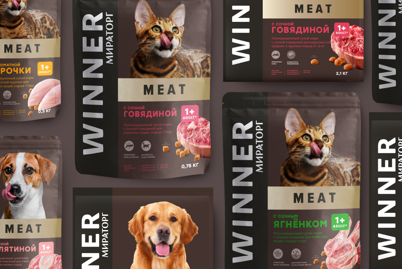 Дизайн упаковки премиальной серии корма для животных Winner