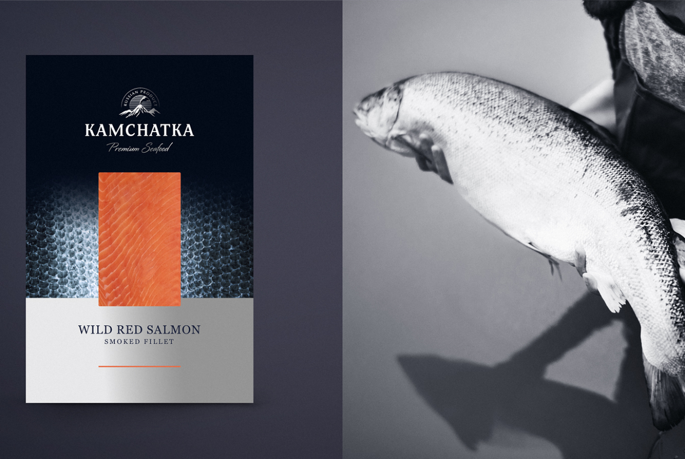 Дизайн упаковки для категории слабосоленой рыбы для бренда Kamchatka