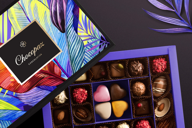 Создание дизайна бренда, айдентики и дизайна упаковки бренда изысканного бельгийского шоколада ручной работы Chocopaz