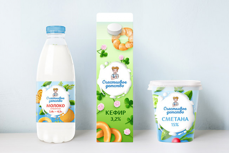 Нейминг и разработка дизайна упаковки для молочных продуктов Счастливое детство